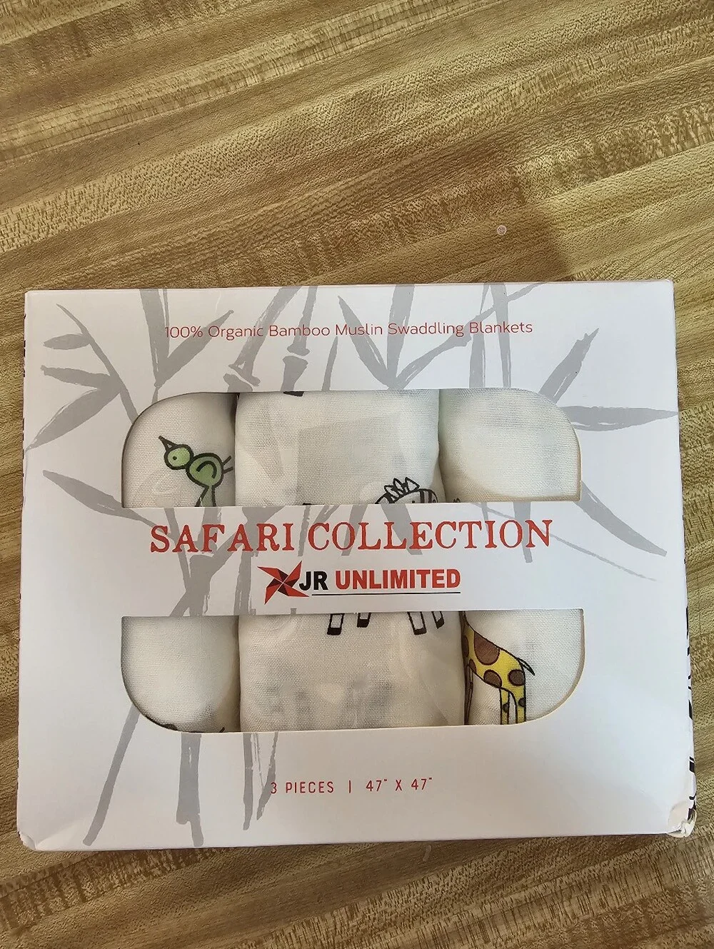 Safari Organic Bamboo Muslin Swaddle Baby Blanket 3 Pack New 47x47 Great Gifts